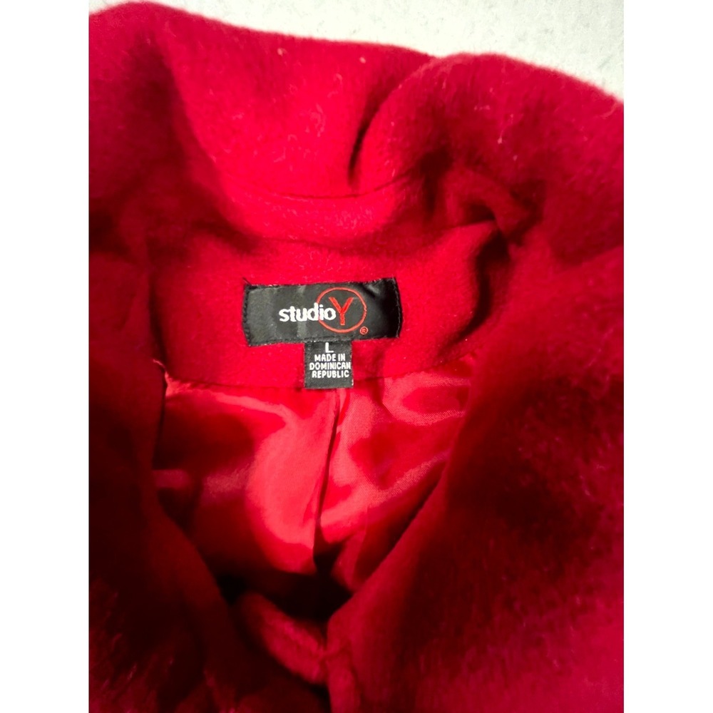 Studio Y Long Overcoat Womens Large Red Wool Blend Button Front Winter Jacket - Picture 3 of 10